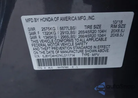 2019 Acura Mdx Tech A-Spec Pkgs z USA, uszkodzony, nr VIN 5J8YD4H07KL011714